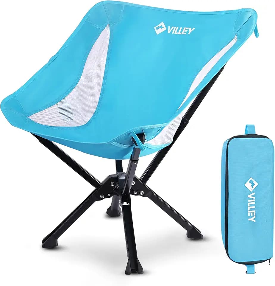 VILLEY Campingstuhl Faltbar und Tragbar Blau, Faltstuhl Camping mit Aluminiumrahmen und Belastbarem & Atmungsaktiverem Stoff, 150kg Tragfähigkeit Campingstuhl mit Tasche für Outdoor, Angeln