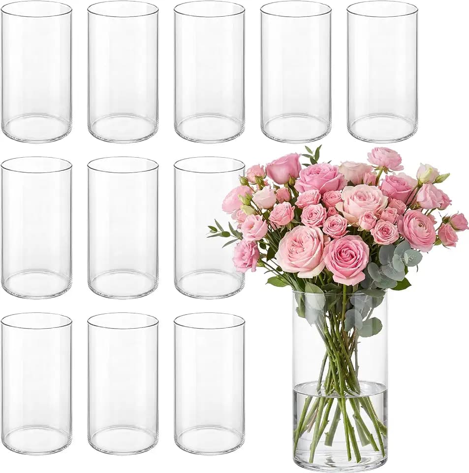 12 Pack Glass Vases for Centerpieces, 6 Inch Cylinder Vases for Wedding Decorations, Clear Flower Vases Floating Candle Holder for Table Centerpiece Wedding Home Decor