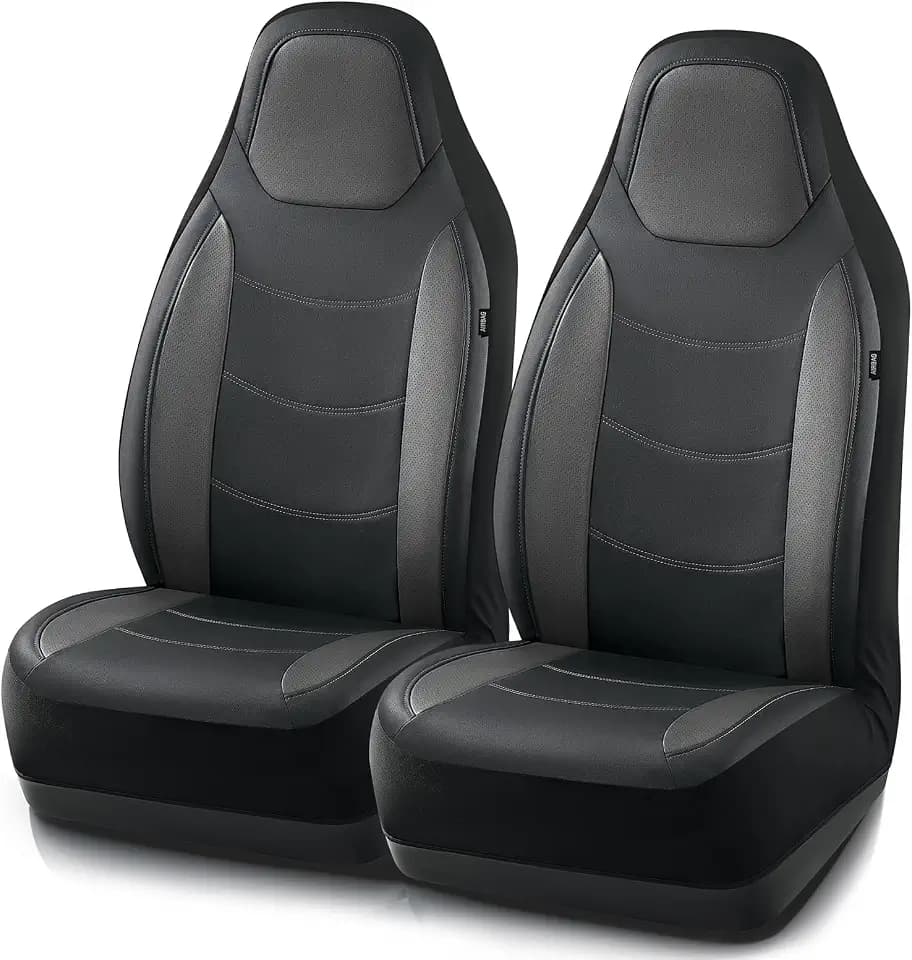 Road Comforts Car Seat Cover, Front Faux Leather Seat Covers, Airbag Compatible, Fit for Most Cars, SUVs, Trucks (Black)