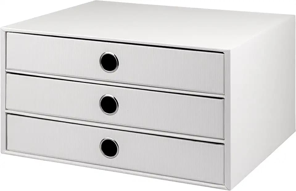 Rössler SOHO 3er Schubladenbox A4 aus Papier | Büro Organizer Schreibtisch| Schubladen Organizer Büro Zubehör & Bürobedarf | Schreibtisch Organizer Box | 34 x 25 x 19 cm | 1 Stück | Farbe: Weiß
