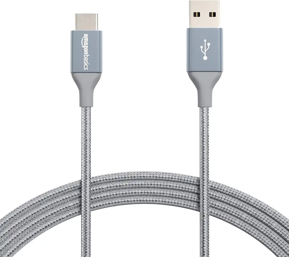 Amazon Basics Nylon Braided USB-C to USB-A 2.0 Fast Charging Cable, 480Mbps Speed, USB-IF Certified, for Apple iPhone 16/15, iPad, Samsung Galaxy, Tablets, Laptops, 10 foot, Dark Grey