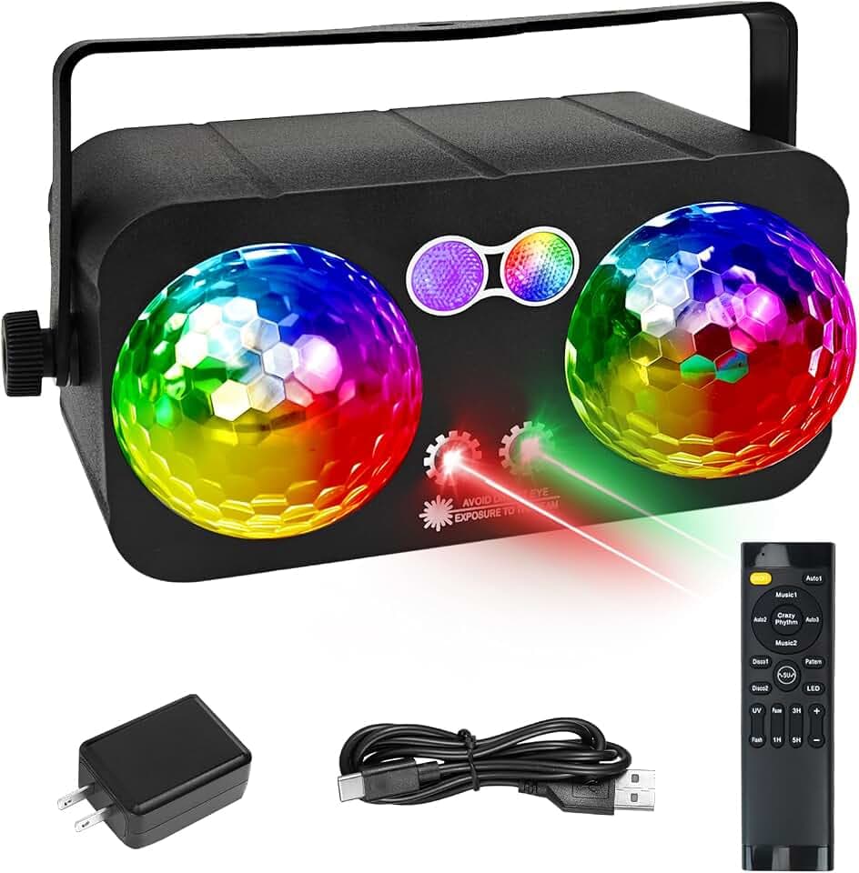 6 in 1 Discokugel Discolicht Partylicht Soundaktivierte LED, Buntes DJ-Stroboskoplicht für Innenräume, Tanzpartys, Geburtstage, Rave, Heimclub, Karaoke, Outdoor-Bühnenlichter