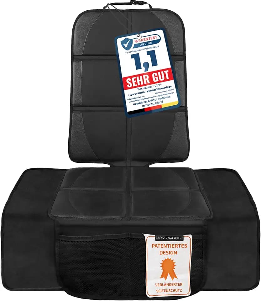 LIONSTRONG® Kindersitzunterlage - EXTRA Schutz [ISOFIX GEEIGNET] - schwarz