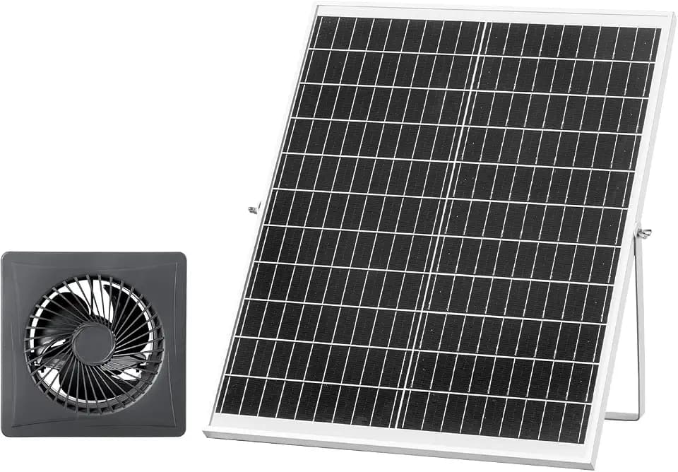 VEVOR Solar Powered Fan, 25W Solar Panel with 220 CFM Airflow, Adjustable Panel Angle, 2030 RPM High-Speed, Flexible Install, Fast Air Exchange for Greenhouse, Grow Tents, Chicken Coops, Shelters