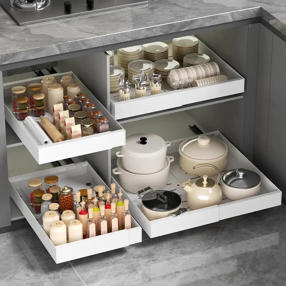4Pack Expandable Pull Out Cabinet Organizer,Width 12.05"-20.4" White