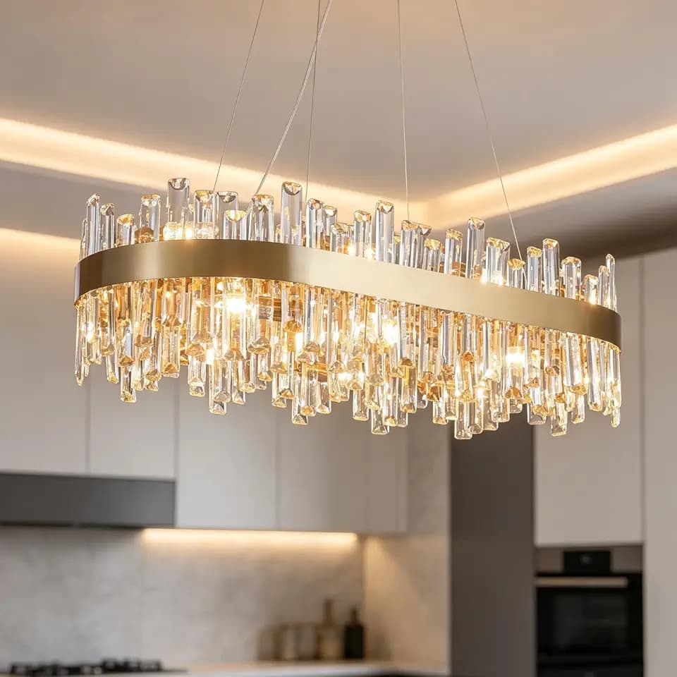 Siljoy 35.4'' Rectangular Brushed Gold Crystal Chandelier for Dining Room