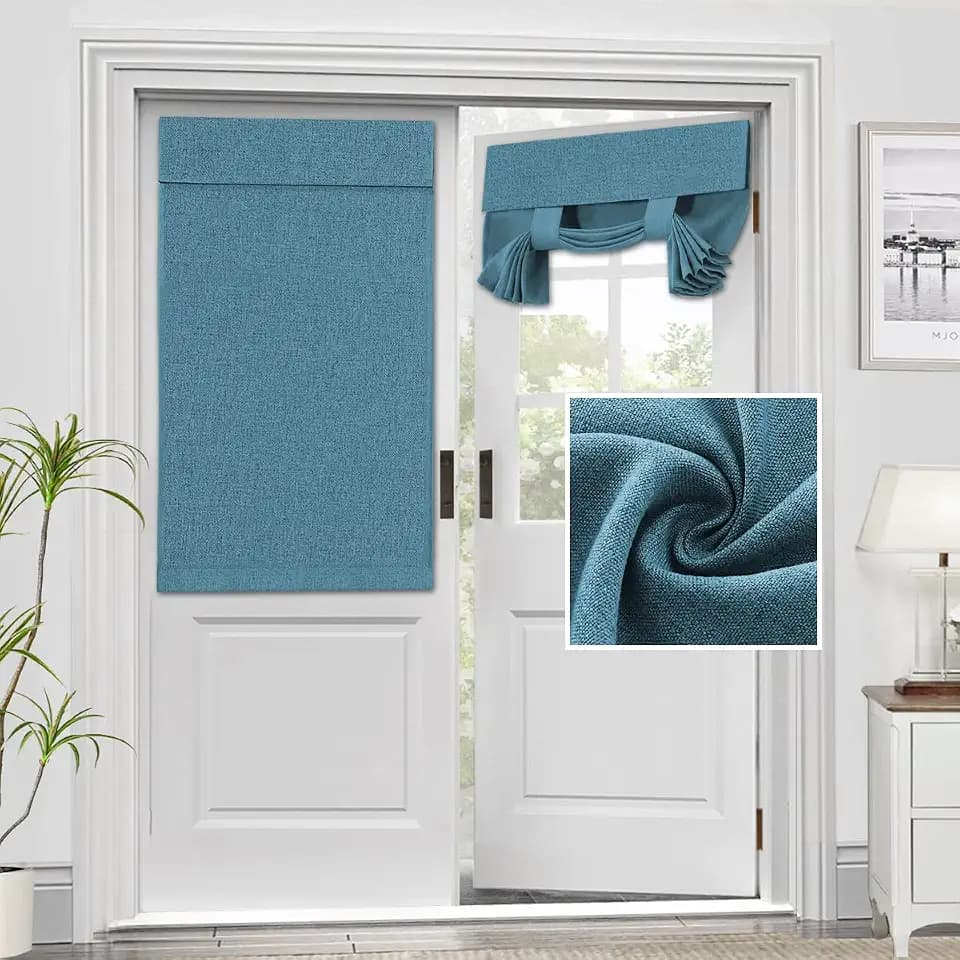 H.VERSAILTEX French Door Curtains Linen Textured Privacy Kitchen Window Curtain Waterproof 26 X 40 Inch Room Darkening Curtains for Glass Door Tie Up Shade, 1 Panel, Heather Storm Blue
