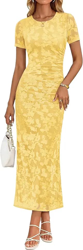 ZESICA Womens Summer Bodycon Wedding Guest Midi Dresses
