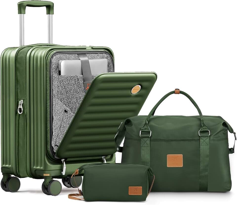 Joyway Expandable Carry On Luggage Sets with Front Pocket, Green