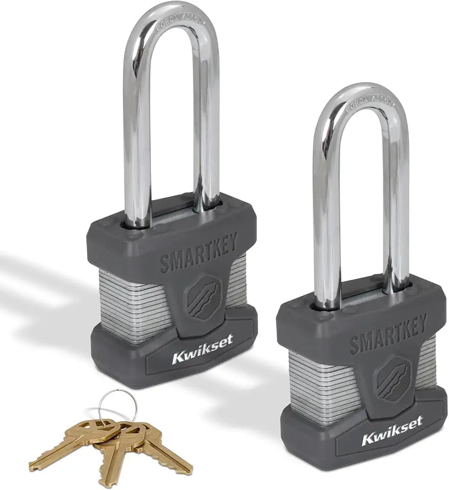 Kwikset SmartKey Re-Keyable Laminated Steel Padlock, 2-Pack, Silver