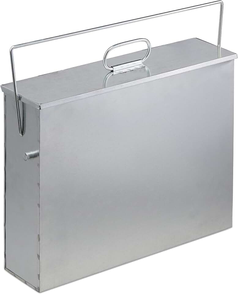 Relaxdays Ascheeimer eckig, Aschekasten mit Deckel, 15 l, verzinkter Stahl, Aschebehälter für Kamin, Grill, Ofen, Silber