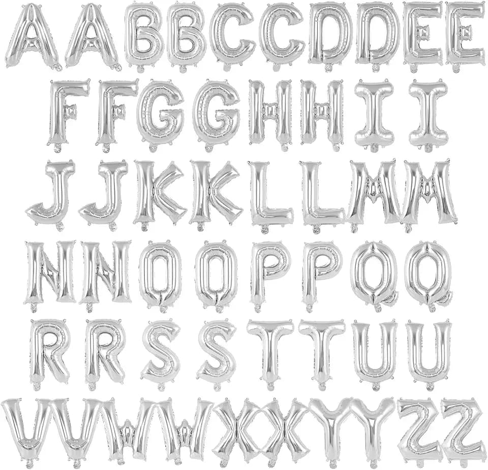 52 Pcs Silver Letter Balloons,16 Inch Foil Alphabet Letter Balloons,Letter A-Z Balloon Banner Custom Phrase Balloon for Birthday Party Wedding Anniversary Decoration (Silver 52pcs)