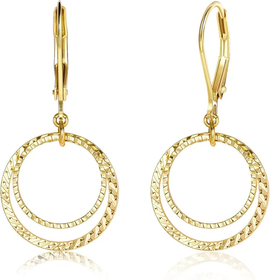 Silver Leverback Earrings for Women Double Circle Dangle Drop Earrings