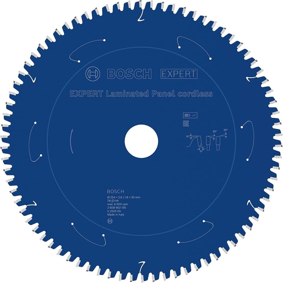 Bosch 1x EXPERT Laminated Panel cordless Kreissägeblatt für Tischkreissägen (für Kunststoffbeschichtete Platten, Ø mm, Professional Zubehör Akku-Tischkreissäge)