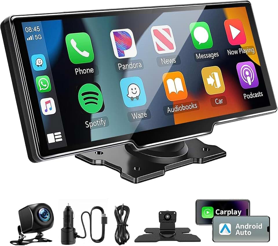 10,26 Zoll Apple Carplay Display für Apple Car Play & Android Auto, Carplay Android Auto Display mit Rückfahrkamera 1080P HD/Bluetooth/FM/AUX/Mirror Link/Siri/G00gle Assistant/GPS Navigation für Auto