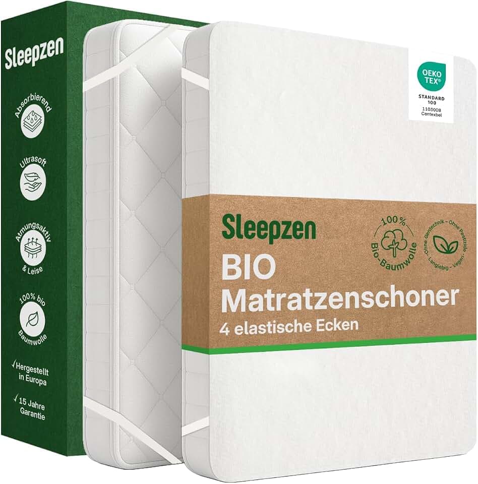 Matratzenschoner Bio-Baumwolle 140x200cm Molton Oeko-TEX® Zertifiziert, Elastische Ecken, 100% Baumwolle Naturfleece Gesund und leise, Nicht Wasserabweisend - Hergestellt in EU