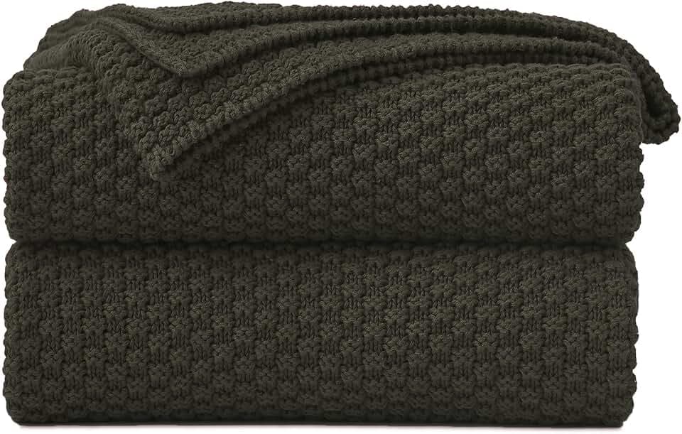 Longhui bedding 100% Cotton Knitted Throw Blanket – Dark Brown, Soft & Cozy, Machine Washable, 60"x80" – Perfect for Living Room, Couch, Sofa, Bed or Travel