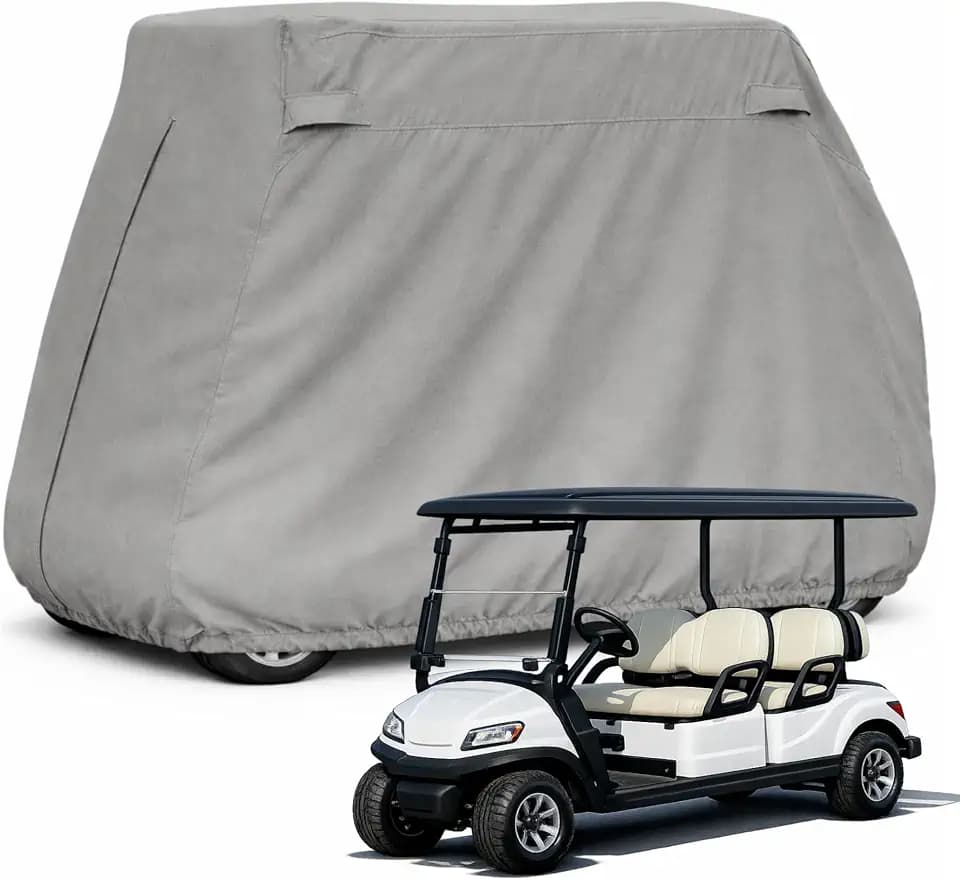Formosa Covers Deluxe Golf Cart Cover 4 Passenger Extended Roof Premium Golf Cart Accessories All Weather fits 80" Roof 112" L Body EZGO, Club Car, Evolution, Yamaha G, GEM e2 - Grey