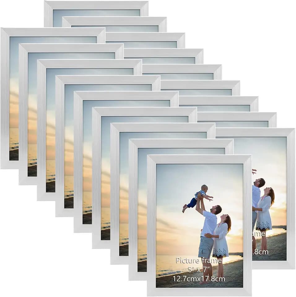 EYMPEU Bilderrahmen 13x18 CM 18er-Set, für Wand und Tisch, geeignet für den Einsatz in Büros und Wohnungen, Silber