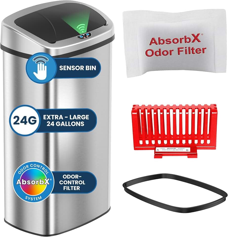 iTouchless Patented Large 24 Gallon Motion Sensor Trash Can | Odor Filter