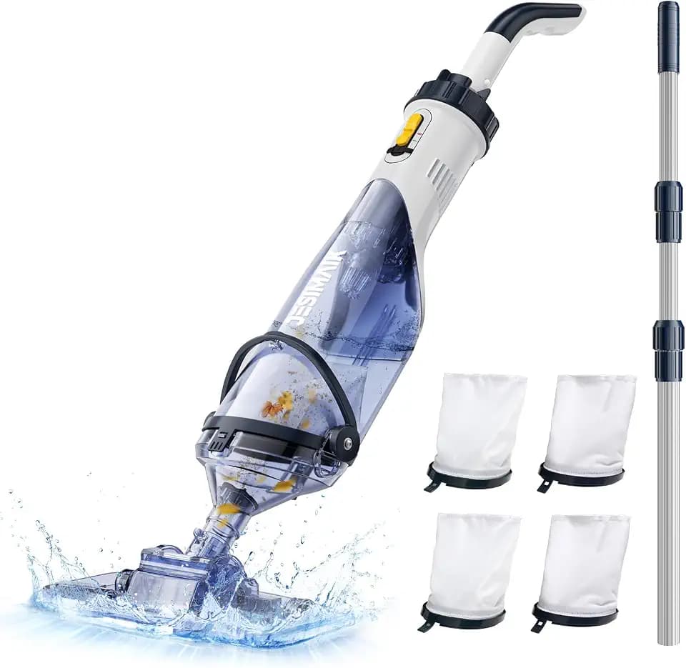 JESIMAIK Handheld Pool Vacuum, Cordless Rechargeable Pool Vacuum for Inground/Above Ground Pool, 18.5 gallons/min Powerful Suction for Pool Cleaning, Telescopic Pole, 60min Runtime
