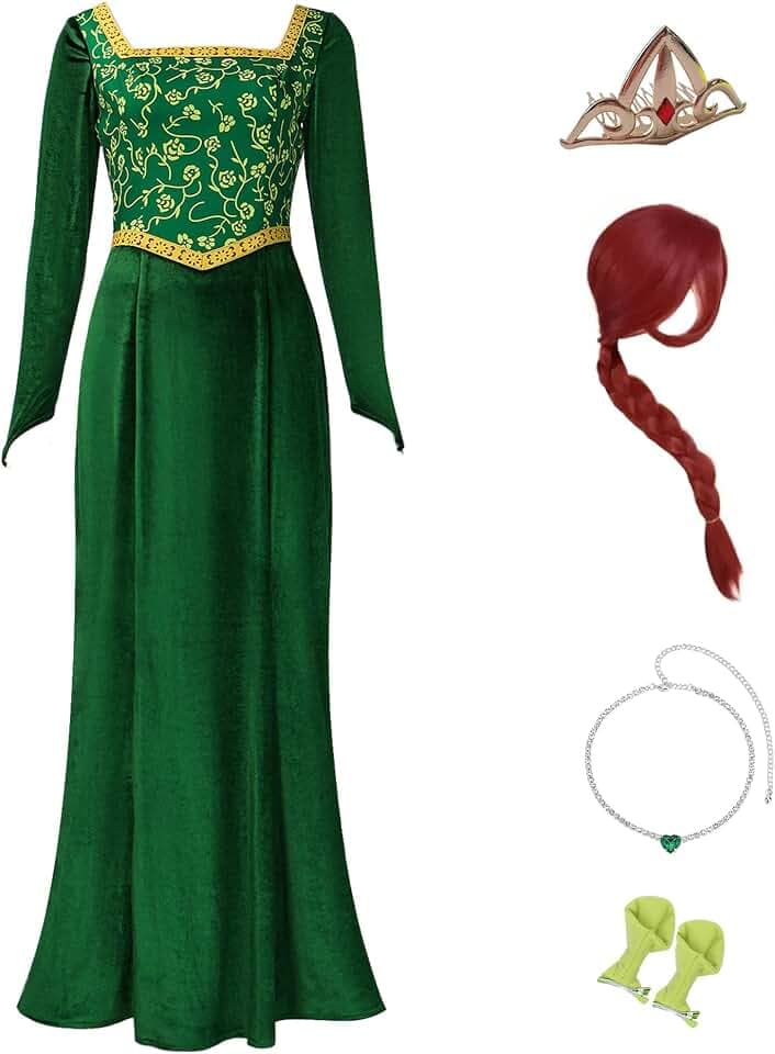 Princess Costume Dress for Women Long Sleeves Green Velvet Gown Elegant Party Dress