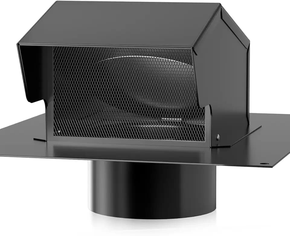 Roof Vent Cap - Hon&Guan Roof Vents 8 Inch，Galvanized Steel 8'' Exhaust Vent Wall Vent Cover Exterior with Damper for Ventilation System,Black