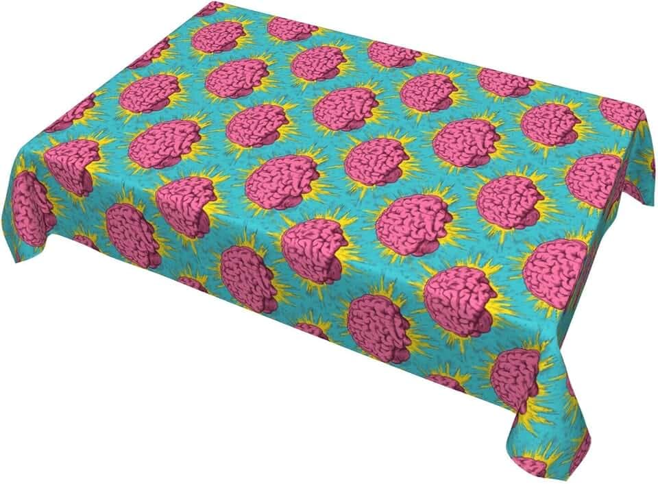 Famame Comic Pink Brains Tablecloth Rectangle Waterproof Stain Resistant Table Covers 54x72 Inch Decorative Tablecloths for Kitchen Dinner Picnic