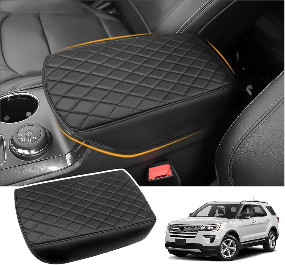 Center Console Cover Pad for Ford 2011-2019 Explorer Accessories Leather Material Waterproof Scratch & Wear Resistant Interior Armrest Cover