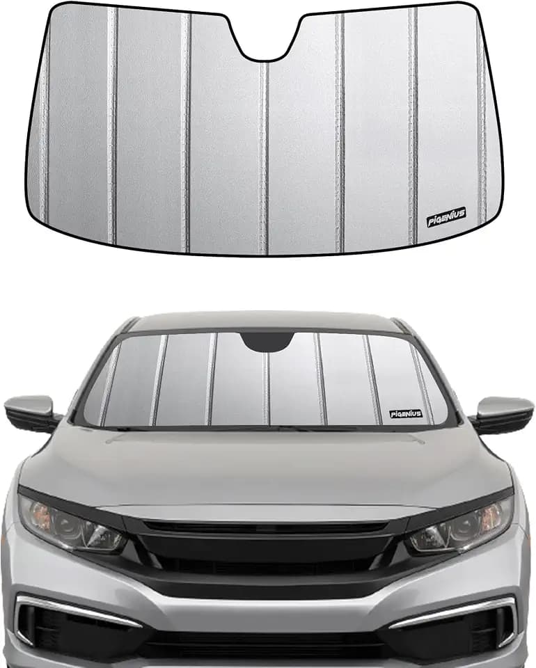 Pigenius Windshield Sunshade for Honda Civic 2016-2021 Touring Type R with Camera, Premium Grey Leather Finish