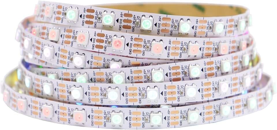 WS2812B IC RGB 5050SMD ECO Individual Addressable LED Strip Light, 16.4FT 300LED 60LED/m Flexible Full Color IP30 DC5V White PCB for DIY Project (No Power Adapter or Controller)