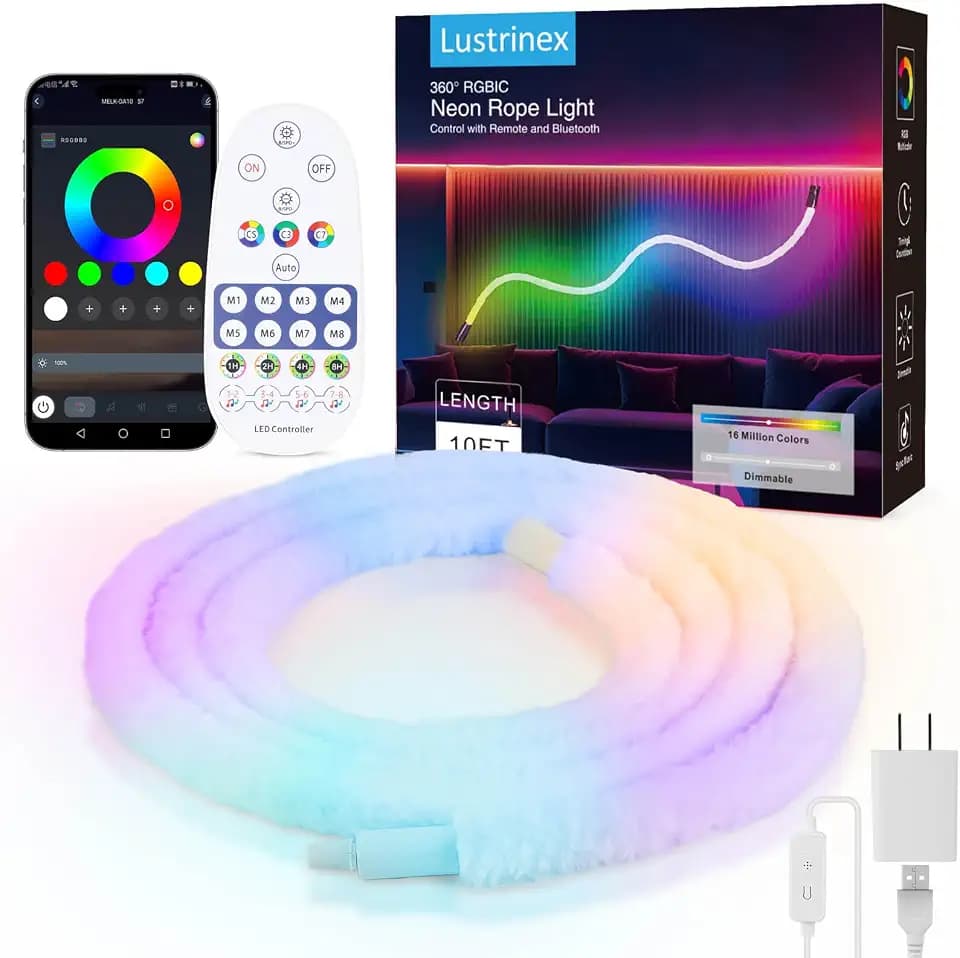 LED Neon Rope Lights RGBIC Music Sync USB 360° Luminous 10FT