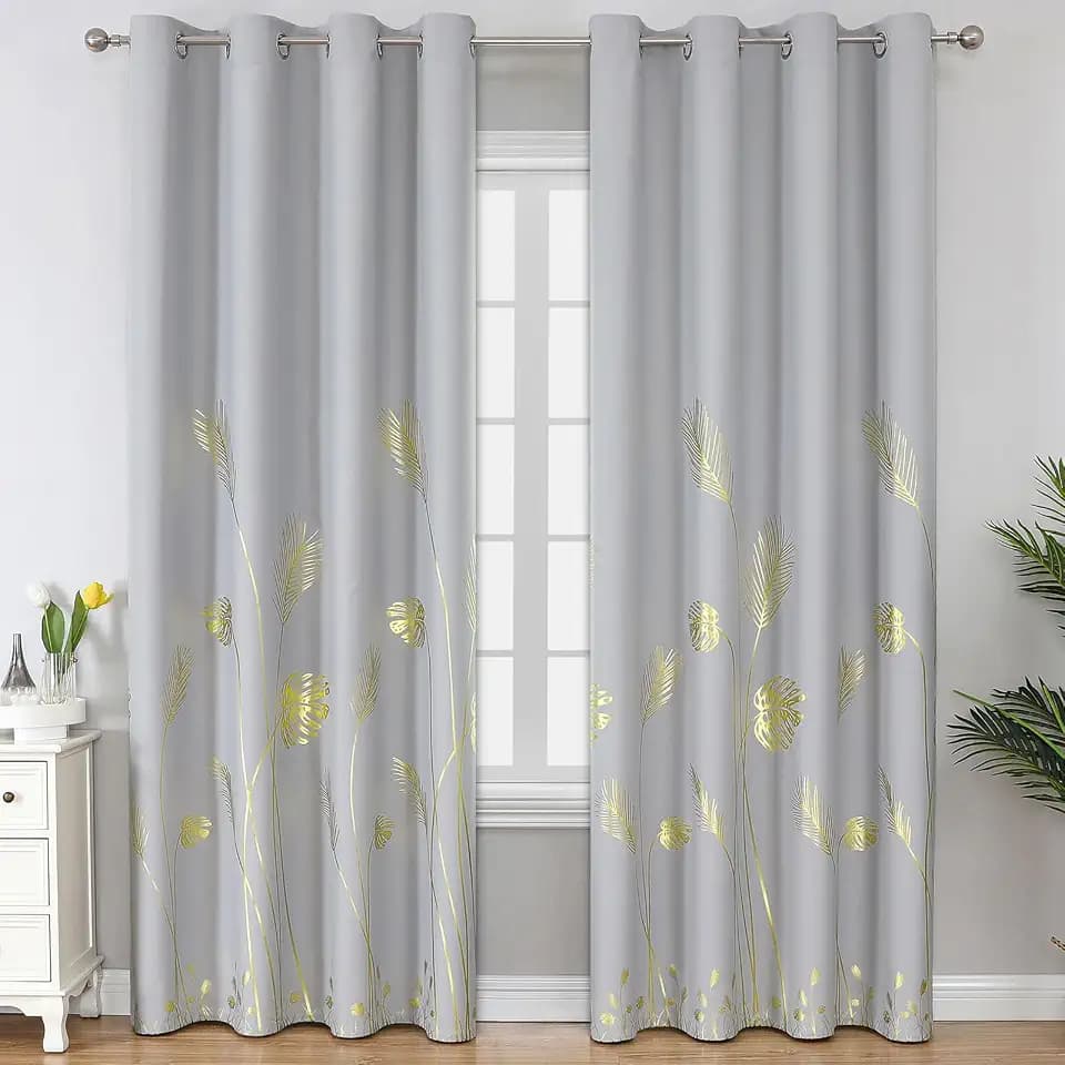 Estelar Textiler Light Grey Blackout Patterned Curtains for Living Room