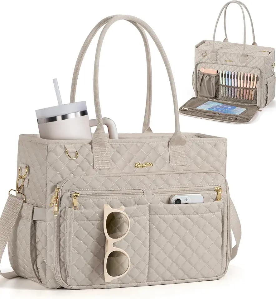 Bagstellar Teacher Tote Bag for Women, 15.6" Laptop Work Tote Computer Bag