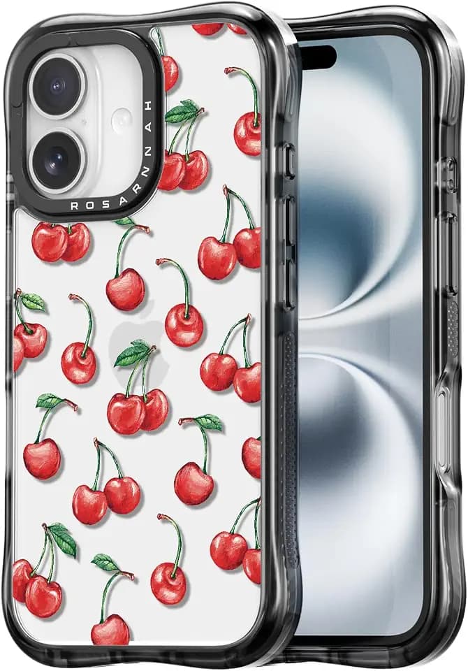 Rosarnnah for iPhone 16 Case Aesthetic Black, Cherry