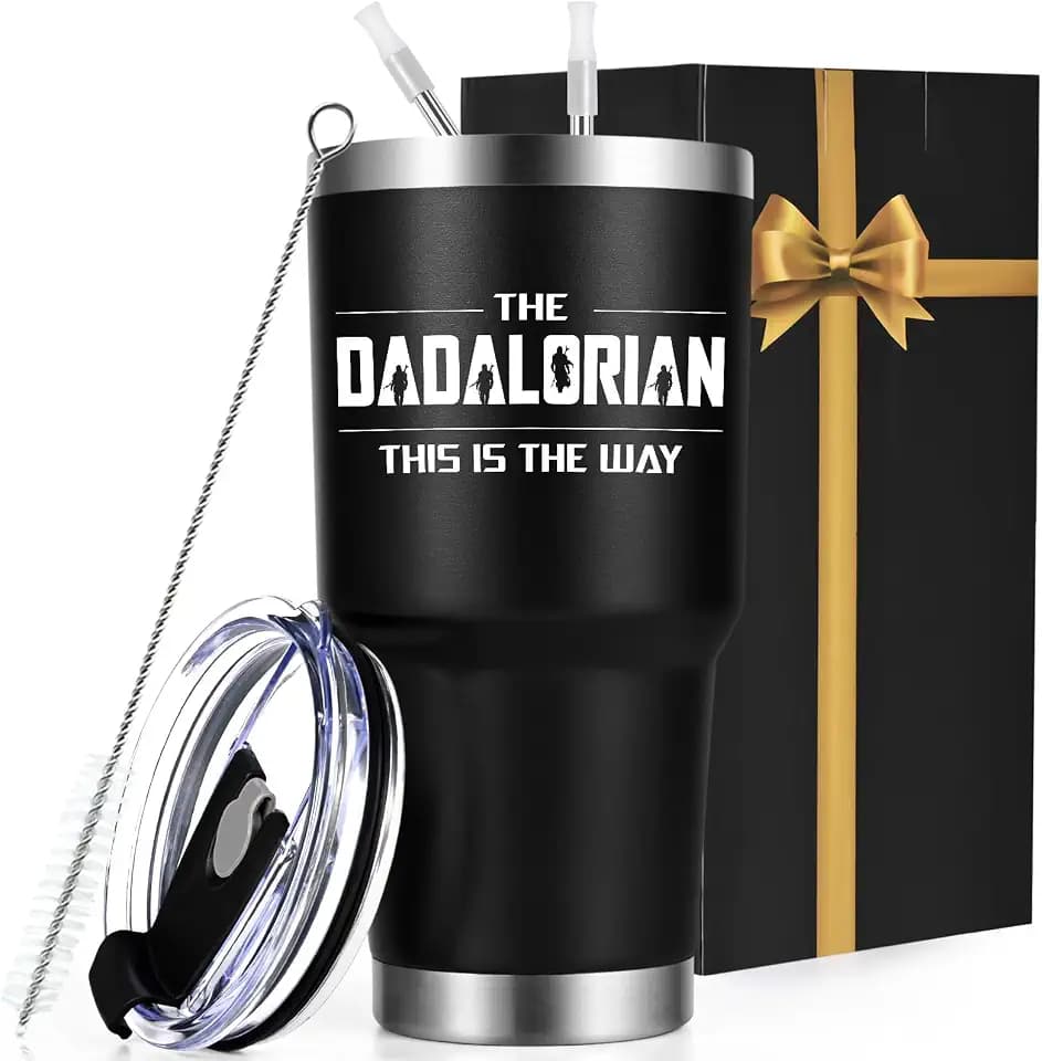 Lifecapido Dadalorian Gifts for Dad - 30Oz Stainless Steel Insulated Travel Tumbler - Birthday Fathers Gifts for Dad, Grandpa, Husband From Daughter, Wife - Star Wars Theme (Black)