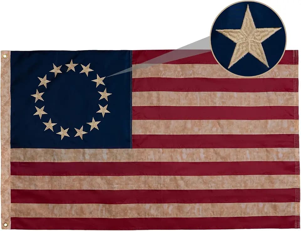 AZCOVER Vintage Betsy Ross Flag 3x5 FT, Tea-Stained 13 Stars Colonies 1776 Bennington American Flags, 250 Anniversary USA Embroidered Fade Resistant Banner for 4th of July