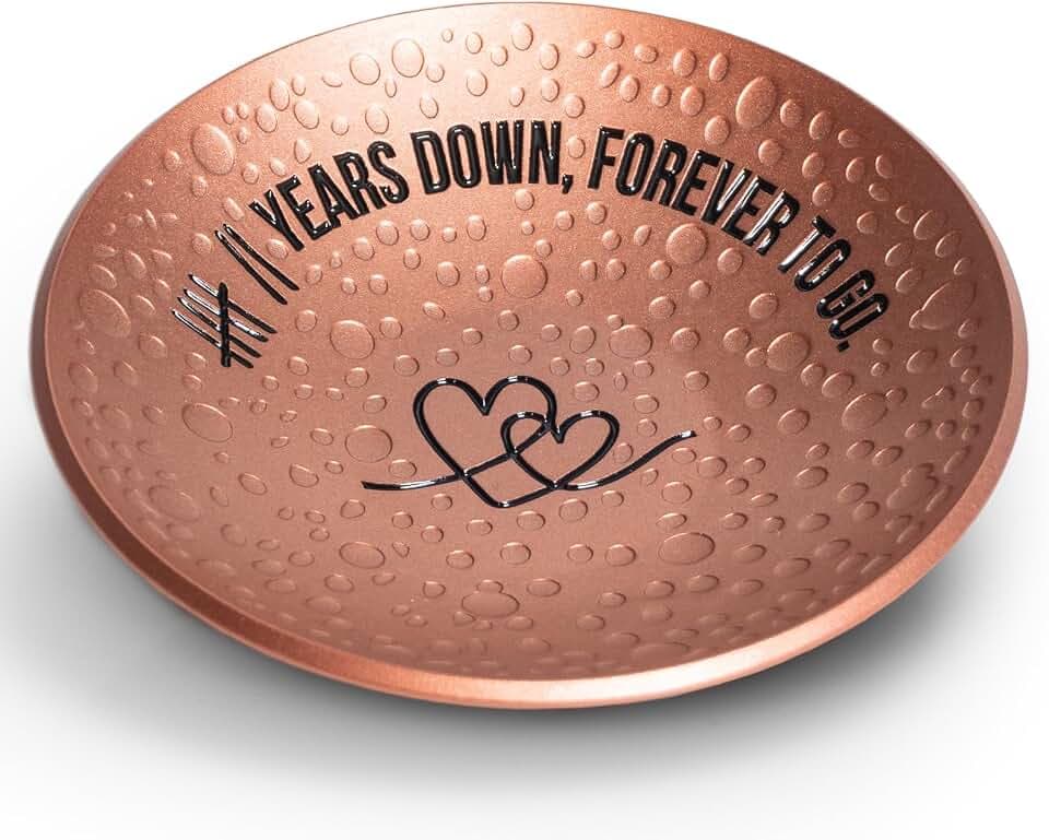 7 Year Anniversary Copper Gifts, 7th Wedding Anniversary Jewelry Tray for Her Him Wife Husband, Hammered Textured 4" Ring Holder Dish - Seven Years Decoration Ideas Copper Gift for Men Women Couple