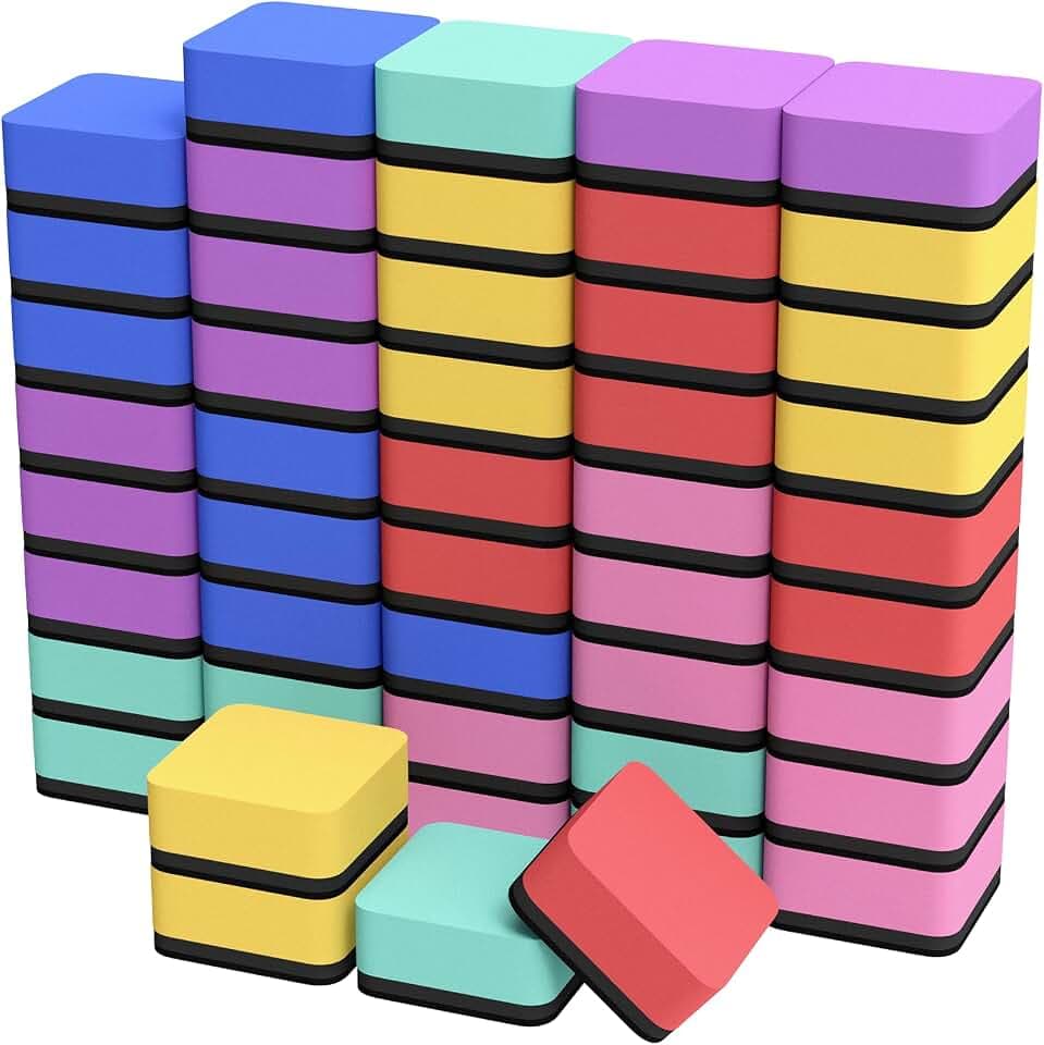 MaxGear Dry Erase Erasers, 48 Pack Magnetic Whiteboard Erasers, 6 Colors