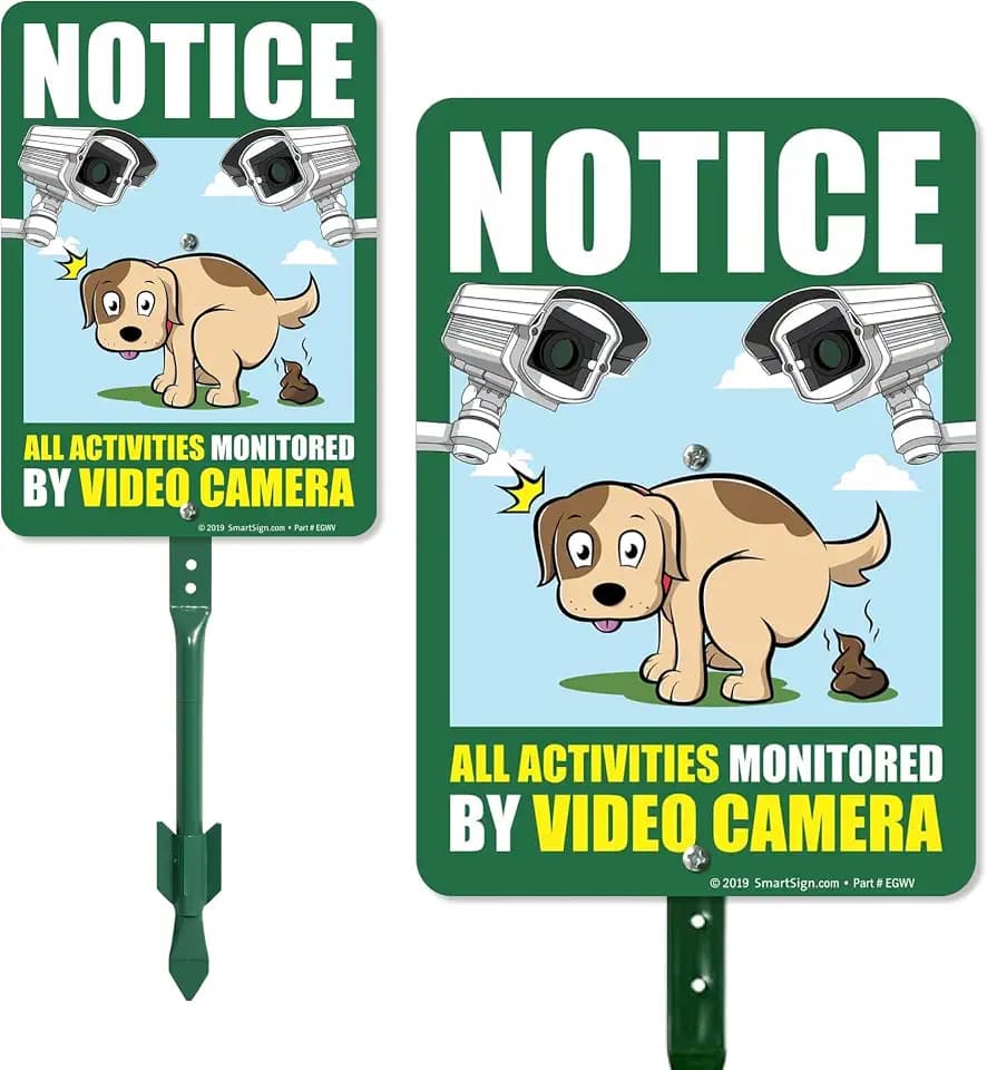 SmartSign 10 x 7 inch “Notice - All Activities Monitored by Video Camera” LawnPuppy Yard Sign with 18 inch Stake, 40 mil Laminated Rustproof Aluminum, Multicolor, Set of 1