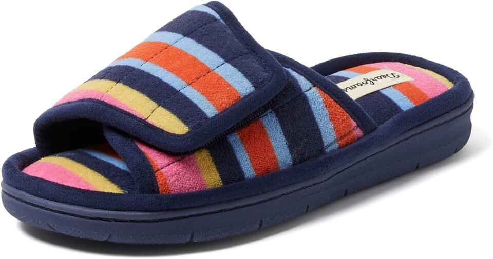 Dearfoams Mickey Adjustable Terry Slide, Memory Foam Washable Open Toe Indoor Summer House Slippers
