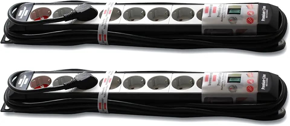 2er-Pack Brennenstuhl Premium-Line, Steckdosenleiste 8-Fach (Steckerleiste mit Schalter und 5m Kabel - 45° Anordnung der Steckdosen) Farbe: lichtgrau/schwarz