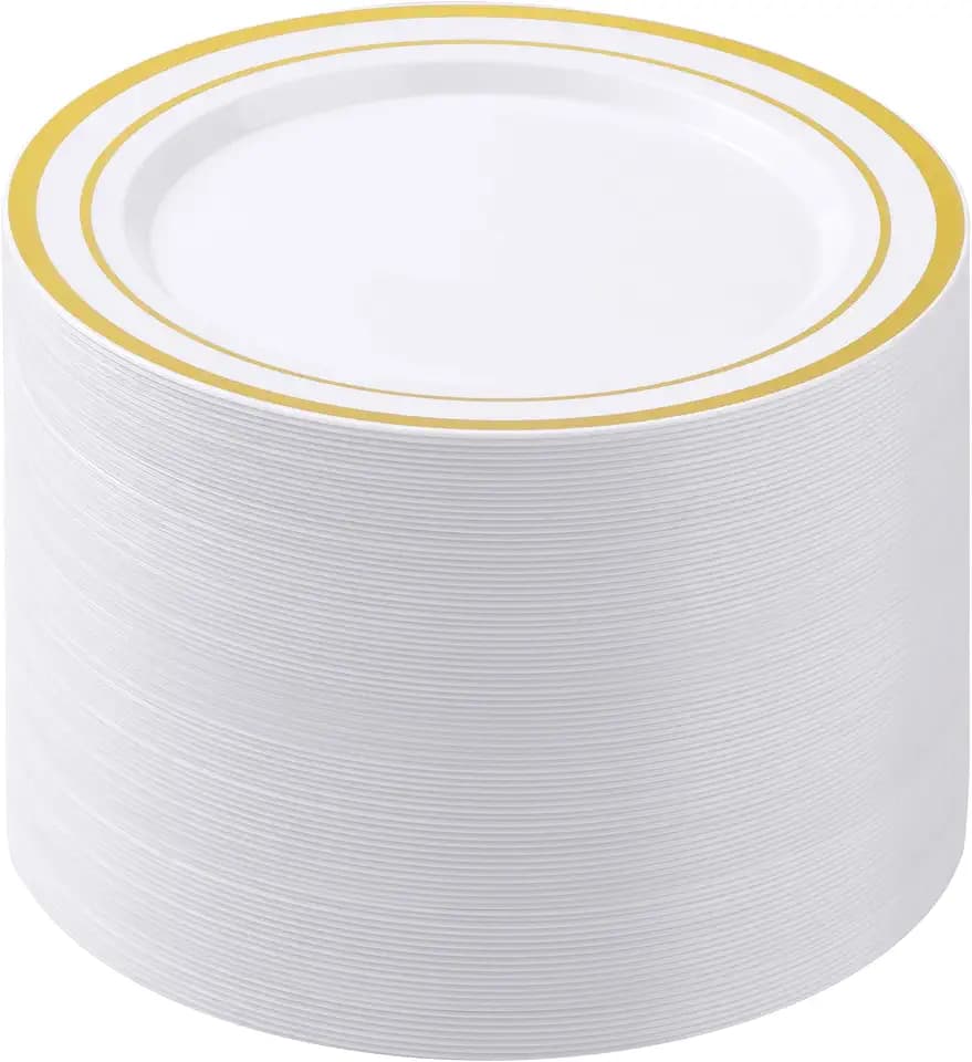 BESTSTAR 100PCS White Plastic Plates for Party