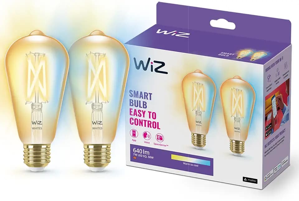 WiZ Tunable White 2er-Pack LED Lampe, E27, Amber, 50 W, dimmbar, warm- bis kaltweiß, smarte Steuerung per App/Stimme über WLAN