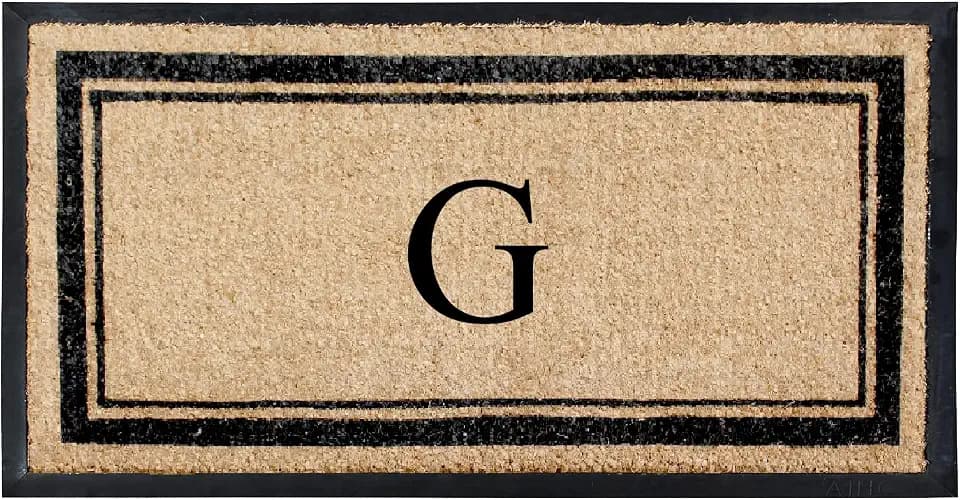 A1 HOME COLLECTIONS Natural Coir & Rubber Hand-Flocked Monogrammed Doormat - Heavy Duty Anti-Shedding Front Door Mat, Thick & Durable Entrance Mat - G, 24" x 48"