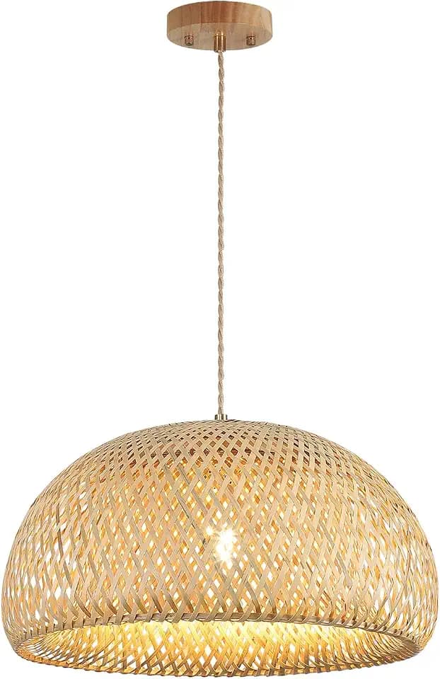 Bamboo Large Pendant Light Fixture 17.8 inch One-Light Adjustable Rustic Basket Handmade Woven Pendant Lighting for Kitchen Island Farmhouse Dining Room Living Room