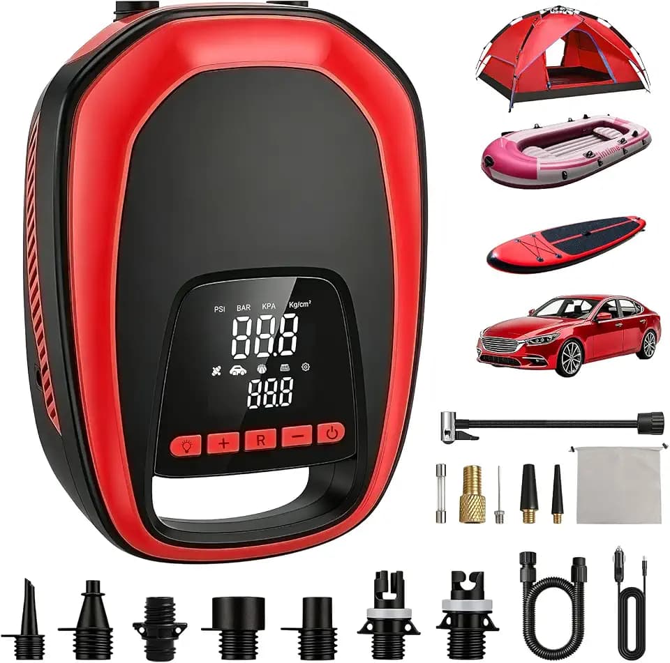 SUP Pumpe Elektrisch 12V – 400L/min Dual-Stage Luftpumpe mit Auto-Stopp & LCD, 8–10 Min Schnellaufblasung, für Paddle Board, Reifen & Camping, Deflate Funktion