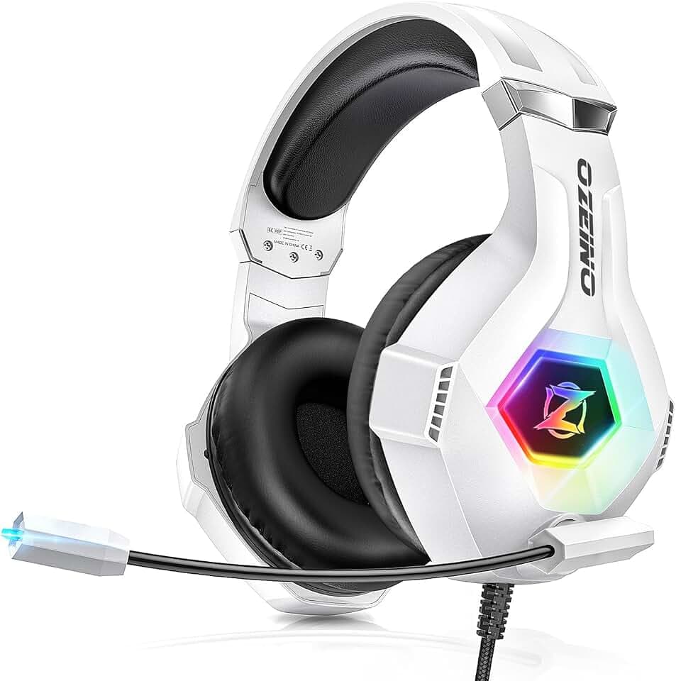 Ozeino Gaming-Headset mit weichem Mikrofon, klarer Surround-Sound, verstellbare Kopfhörer, leicht und bequem, Kopfhörer für Ps5 Ps4 PC Xboxone/X/S Switch Tablet mit RGB-Licht