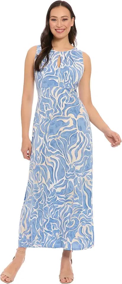London Times Women's Women's Empire Waist Sleeveless Keyhole Neckline Maxi - Ankle Length A-line - Wedding Guest Dress