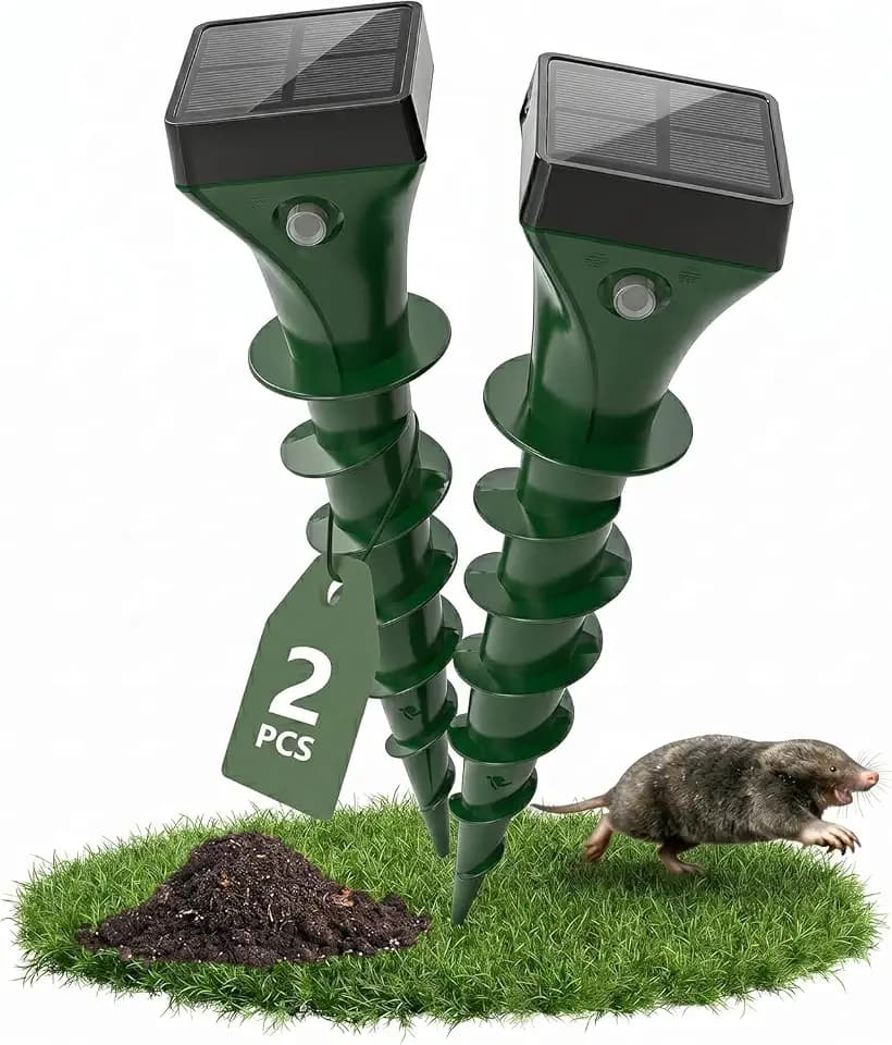 Maulwurf Vertreiber 2er Set, Maulwurfschreck Abwehr gegen Wühlmäuse, Schlangen & Nagetiere, IP65 Wasserdicht, Tiervertreiber für Garten, Rasen & Hof – Unschädlich für Haustiere